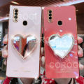 For Samsung Galaxy A20s Cover with Makeup Mirror Shiny Plating Square Bumper Girls Phone Case Soft TPU Silicone Shockproof Protective Back Cover. 