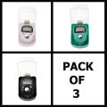 Pack Of 3 SXH 5136 LED Display Digital Tasbih Mini Finger Counters digital tasbih counter, LED display tasbih, mini finger counter, SXH 5136, religious counter, portable finger counter, LED tasbih, meditation tool, counting device, finger tally counter. 