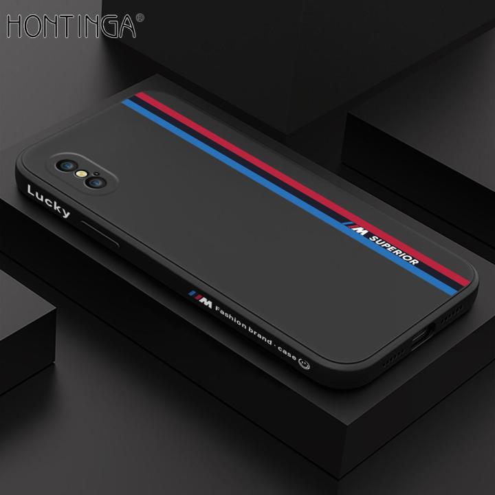 Hontinga for iPhone X / XS Case Fashion Racing Side Pattern Back Cover Soft Square Edge Liquid Silicone Phone Cases
