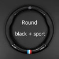 carbon fiber leather steering wheel cover KIA K5 k3 K2 Sportage Picanto Rio Soren（model：Round black+sport）. 