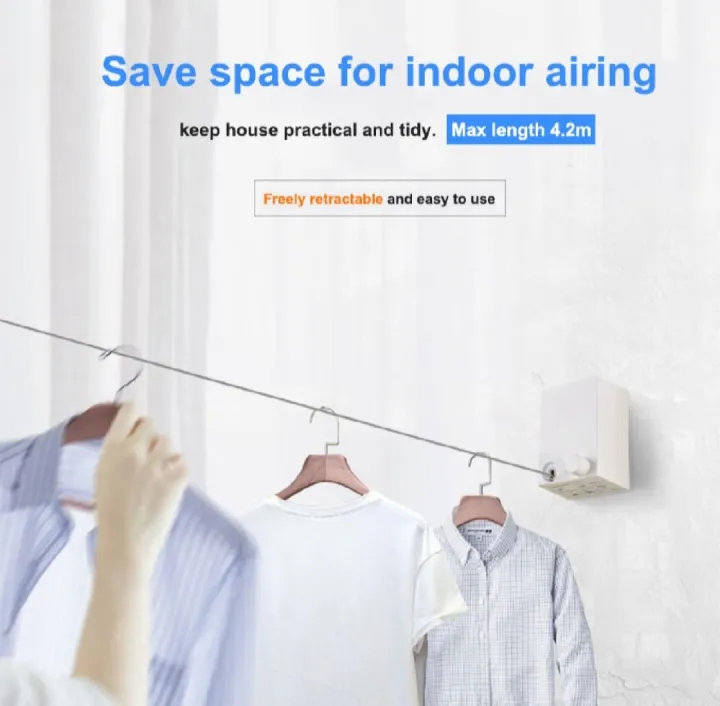 Wall Mounted Drying String Retractable Clothesline Heavy Duty Rope 4.2M ...