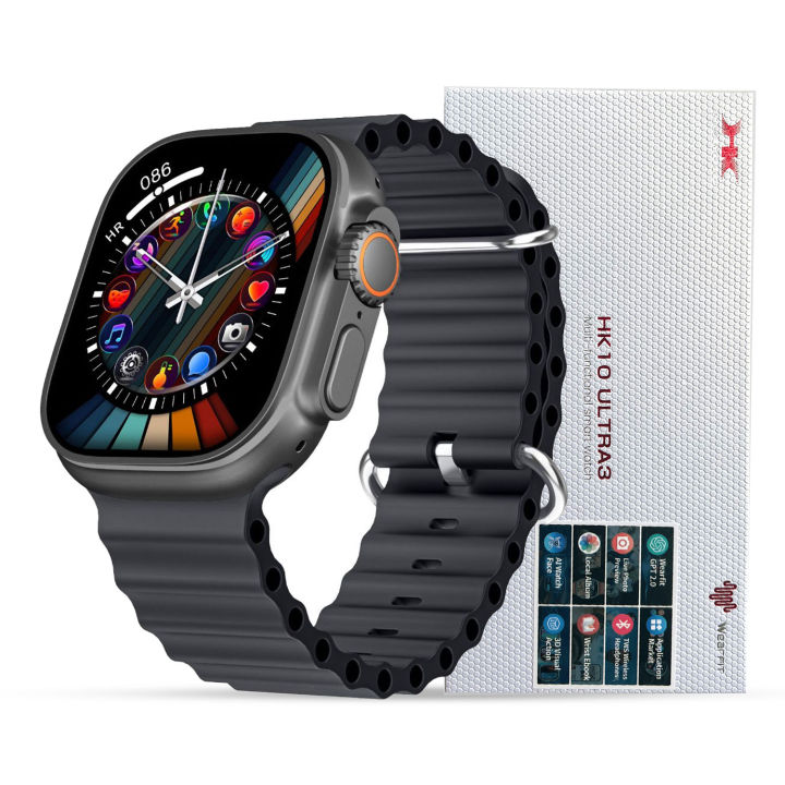 HK10 Ultra 3 Smartwatch with 2.02” AMOLED Display, G-Sensor, AI Features, Wearfit Pro App, 2 Straps – Ultimate Ultra Smart Watch for Fitness & Health Tracking