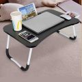 Portable Laptop Table for Bed – Foldable Study Desk with Cup Holder & Tablet Slot – Multi-Purpose Lap Desk for Work, Reading, and Breakfast. 