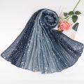 Plain Silver Shimmer Hijab Glitter Cotton Scarf Women Muslim Hijab Ombre Scarves Gradient Long Shawl Wrap Turban Stoles 180X90CM. 
