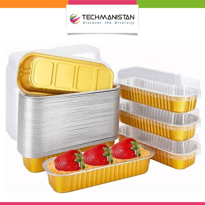Techmanistan Pack of 5 - Random Color/Design Disposable Baking Tins Foil Pans With Lids , Aluminum Baking Pans With Lids Mini Cake Pans, Rectangle Muffin Tins Mini Brownie Loaf Baking Pans Containers