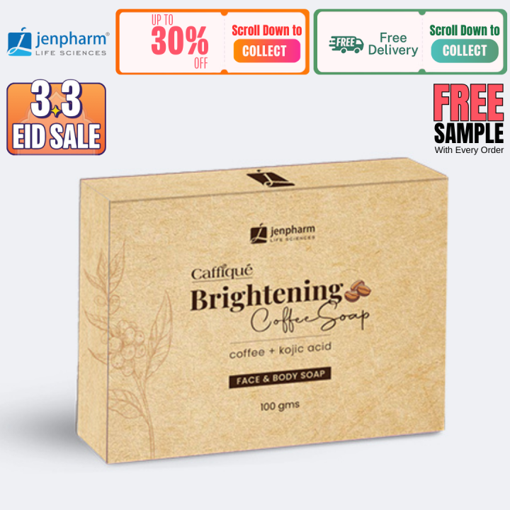 Jenpharm - Brightening Coffee Soap with Kojic Acid & Olive Oil - 100g | For Men & Women | Exfoliating & Cleansing Bar for Glowing Skin | Fades Dark Spots, Hyperpigmentation & Tan for Face & Body