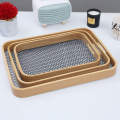 Antique Wooden Rattan Pattern Serving Tray Set. 