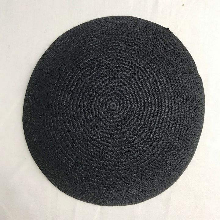 Classic Navy Blue Knitted Kippah (Yarmulke) - 17 Cm, 100% Cotton, Includes Clip - View #2