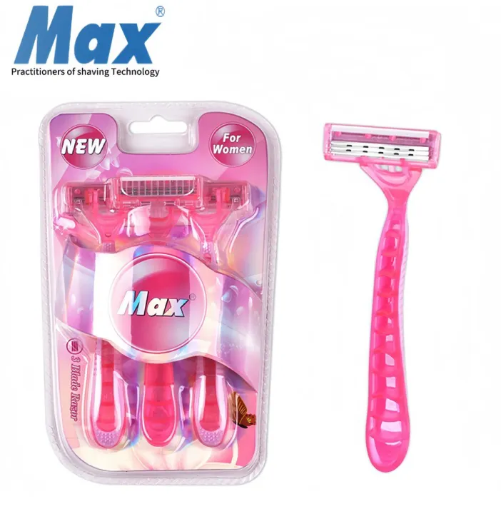 3 Piece Pack Pink Ladies Razor Set – Disposable 3-Blade Shaving Razors ...