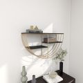 3 Shelf Wood & Metal, Wall Shelf With Half Moon Shape, 28″ x 7″ x 15″, Gold Customized by Creative Decore. 