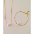 Single Pearl Moti Golden Chain Necklace + Bracelet for Girls. 