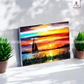 Gift Mall -  Yacht in Sea with Sunset Canvas Painting with Frame Wall Art for Home Decor 6x8 / 8x12 inch / 12x18 inch / 18x24 inch. 