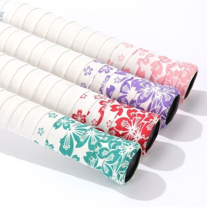 Durable Sakura Print Tennis Badminton Grip Tape Sweat-Absorbent Shock-Absorbing Quickly Self-adhesive Grip Wear-resistant Non-Slip Badminton Racket Grips Wrap