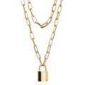 DIEZI Fashion Double layer Lock Gold Silver Color Chain Necklace Men Punk Link Chain Padlock Pendant Necklace For Women Jewelry. 