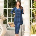 MK COUTURE Irish Linen 2 Pcs Stitched- Solid Blue. 