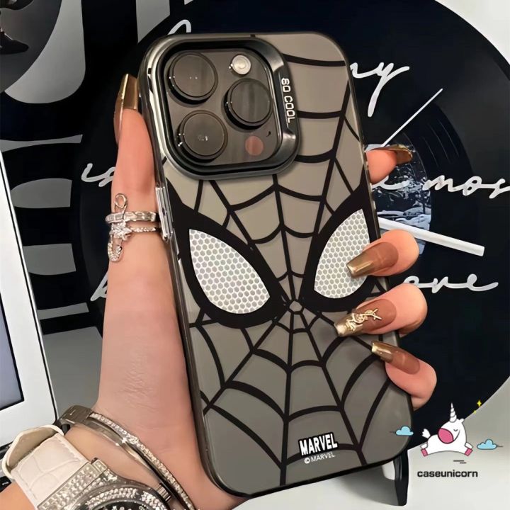 Fashion Plating Metal Cool Creative Spider Man Phone Case Compatible for IPhone 11 15 Por Max 14 11 12 13 15 Pro Max XR XS Max X Trendy Brand Cartoon Spider-Man Soft Silicone Cover
