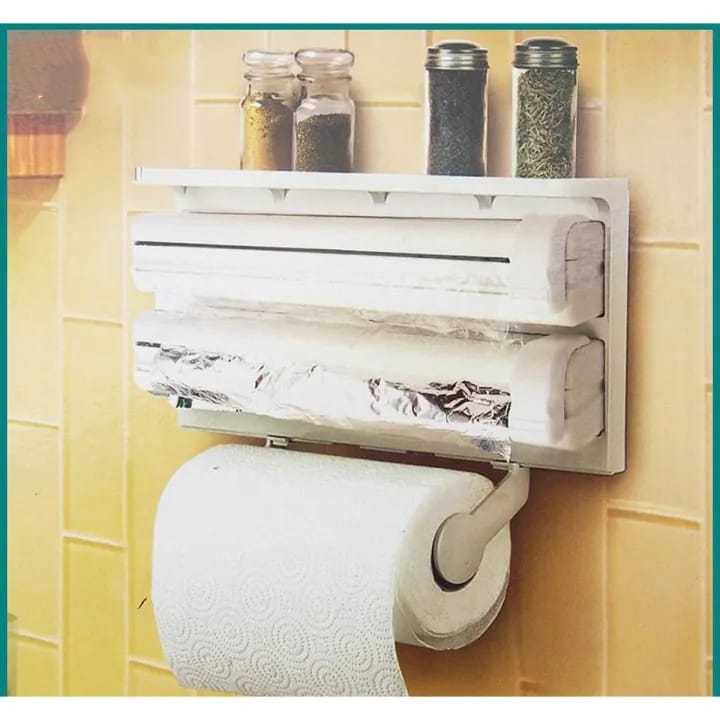 Preservative Paper GST 3 In 1 Kitchen Shelf Frame Plastic Film Triple Paper Dispenser ...