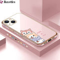 Jizetin (Free Lanyard) for iPhone 13 Back Cover Cute Dogs Luxury 6D Plating Case Side Pattern Soft Silicone Square Phone Cases. 