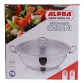 Alpha_ Stainless Steel Cooking Wok-Encapsulated Double Bottom  Stainless Steel Karahi Pot With Glass Lid (30cm) .. 