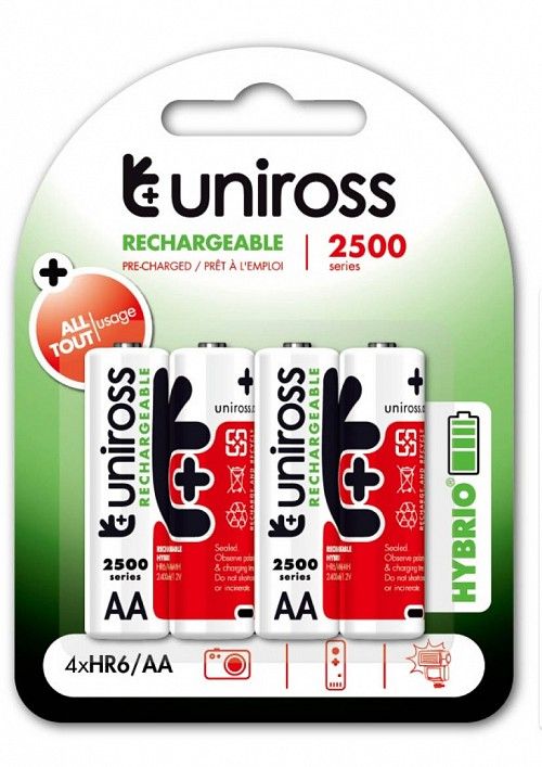 Uniross Ni-MH Rechargeable AA Battery 2500mAh Hybrio (Pack of 4)