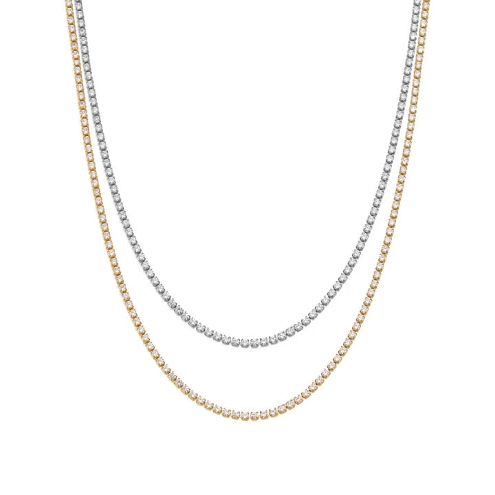 Jewelry Necklace 202mm Tennis Chain Necklace Women's Silver Gold Stainless Steel Frozen Necklace Women's Fashion 24