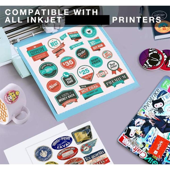 Printable Vinyl Sticker Paper Self-Adhesive Waterproof Matte White Printing Paper Sheet, for Inkjet Printer
