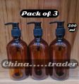 (200ml)../Black Pump Amber Glass Bottle  For Shampoo Lotion Oil Soap Gel Empty bottle Container. 