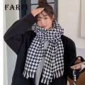 Versatile Long Scarf Wrap Stylish Black White Plaid Print Scarf with Tassel Trim Warm Shawl for Women Women Black White Scarf. 