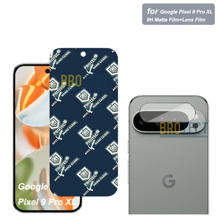 2 in 1 Google Pixel 9 Pro XL Ceramic Matte Screen Protector NO BLACK EDGE BORDER + Back 9H Camera Glass Protector Lens Unbreakable For Pixel 9 Pro XL - Matte Transparent