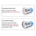 16mm Metal Push Button Switch Ring LED Light 12V Momentary Latching Type Start Stop Power Button NO NC Red Blue 24V 36V 48V 110V 220V Self-lock Self-reset. 
