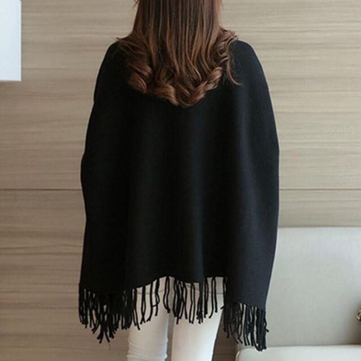 Women%20Poncho%20Coat%20Solid%20Elegant%20Pullover%20Female%20Jumper%20Irregular%20Tassel%20-%20Image%204