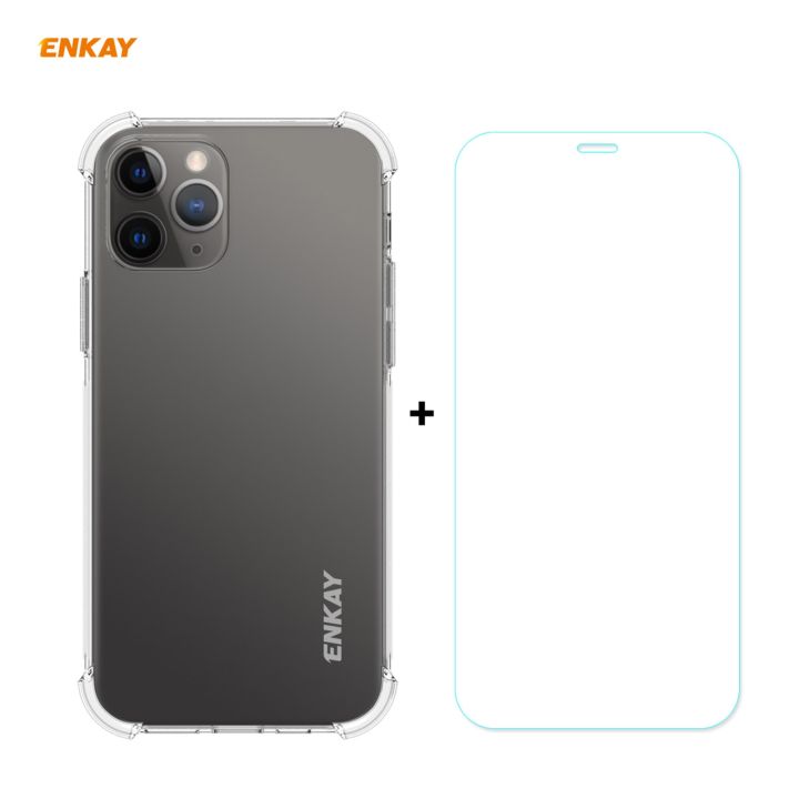 For iPhone 12 Pro Max Hat-Prince ENKAY 2 in 1 Clear TPU Soft Case Shockproof Cover + 0.26mm 9H 2.5D Tempered Glass Protector Film