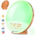 COULAX Wake Up Light Wood Grain Sunrise Alarm, Radio Clock Sunset Simulation Night Light with FM Radio, Snooze Function and Atmosphere Lamp Light Function. 
