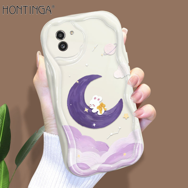 Hontinga for Samsung A03 Back Cover Purple Moon Clouds Phone Case Texture Wavy Edge Soft Mobile Cover
