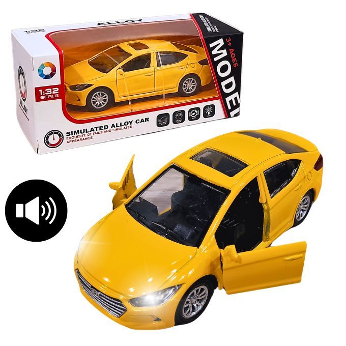 Hyundai Elantra Die cast 1:32 Scale Model With Lights and Sound - Alloy Children's Sports Model Car Die-Cast Metal Toy Car - Front Doors Open - Size Approx. 5 inch - Yellow