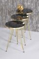 High Gloss Black Marble End Tables Round Wood Sofa Side Coffee Tables for Small Spaces, Nightstand Bedside Table with Metal Legs for Bedroom, Living Room, Office, Balcony. 