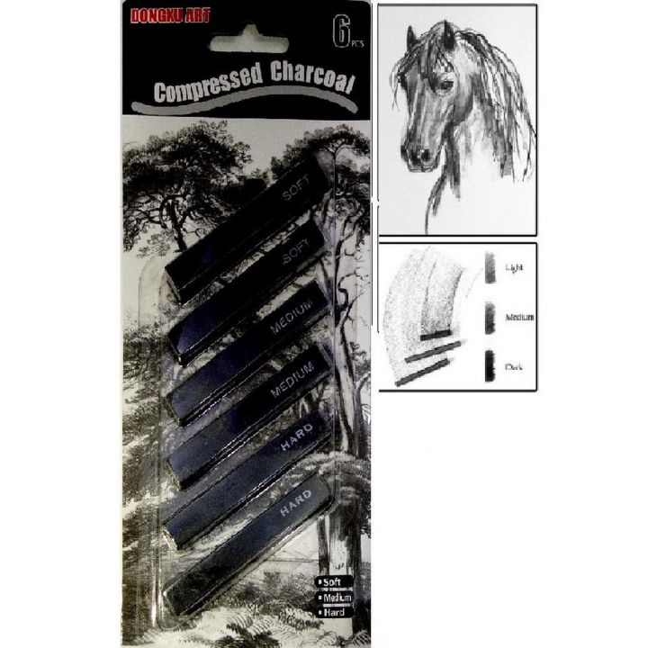 6 pcs set Compressed Charcoal Sticks for Sketching, Drawing, Shading Pencils