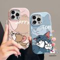 Fashion Brand Disney Lovely Cat Mouse Tom Jerry Cartoon Couples Phone Case Compatible for IPhone 15 11 14 13 12 Pro Max XR X 7 8 Plus XS Max Creative Luxury Electroplate Metal Lens Soft Cover. 