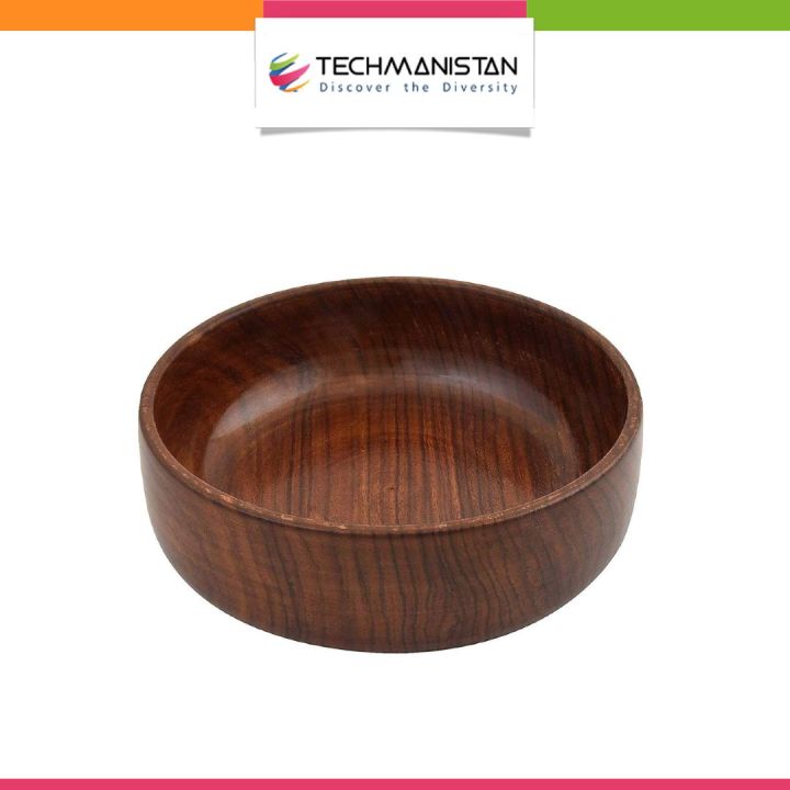 Techmanistan Multipurposed Wooden Bowl, Round Wood Salad Bowl, Soup Serving Bowl