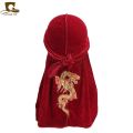 Fashion Velvet China Dragon Pattern Durag Breathable Bandana Long Tail Headwrap Women And Men Solid Color Hip Hop Turban. 