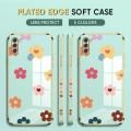 (Free Lanyard) Luxury 6D Plating Case for Samsung A11 Phone Cases Color Cartoon Flowers Side Print Soft Silicone Square Back Cover. 