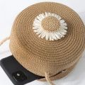 Vintage Flower Graphic Round Straw Bag Floral Decor Lightweight Shoulder Beach Bag Mini Straw Crossbody Bag. 