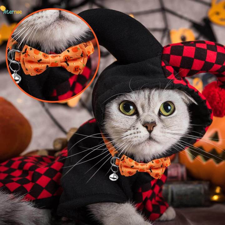 Halloween Cat Collar with Bow Tie and Bell Cats Charm Funny Comfortable for Boys and Girls Kittens