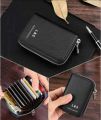 Boweisi and L&S New Men's Genuine Leather Card Holder Storage Bags Blocking Zipper Thin Pocket. 