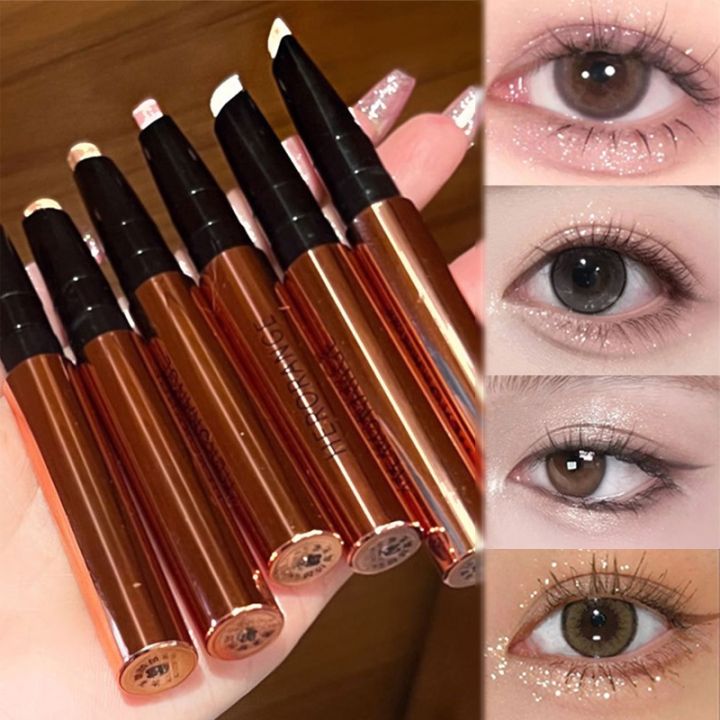 6 Colors Exquisite Eyeshadow Stick Flash Multi-use Eyeshadow Pencil Brightening Pearlescent Silkworm Pen Waterproof Glitter Makeup