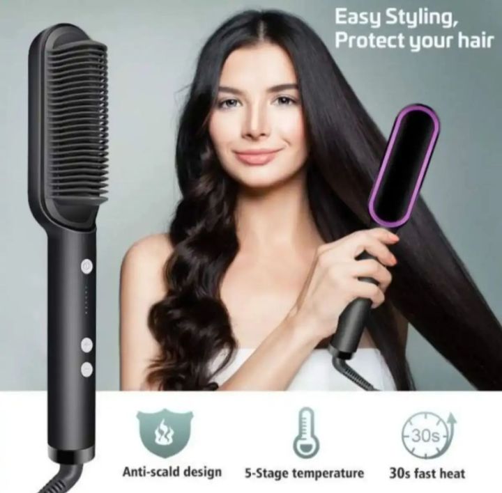 Mini Hair Straightener Brush – Anti-Scald Hot Comb | Fast Hair Styling | Portable Ceramic Heating Comb for Women & Men