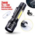 USB Rechargeable Waterproof Zoomable LED Flashlight Torch Tial Clip - Telescopic Zoom Torch Mini LED Light & Cable. 