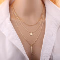 NK672 New European Simple Sequins Bar Coin Multilayer Chain Tassel Tiny Clavicle Necklaces For Women Jewelry Gift Girl Collier. 