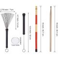 Drum Sticks Set,5A Maple Wood Drum Sticks,Drum Rods Brushes,Retractable Drum Wire Brushes,Drum Dampeners with Bag. 