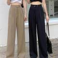 Womens Wide Leg Pants Straight Leg High Waisted Office Loose Long Pants L Khaki. 